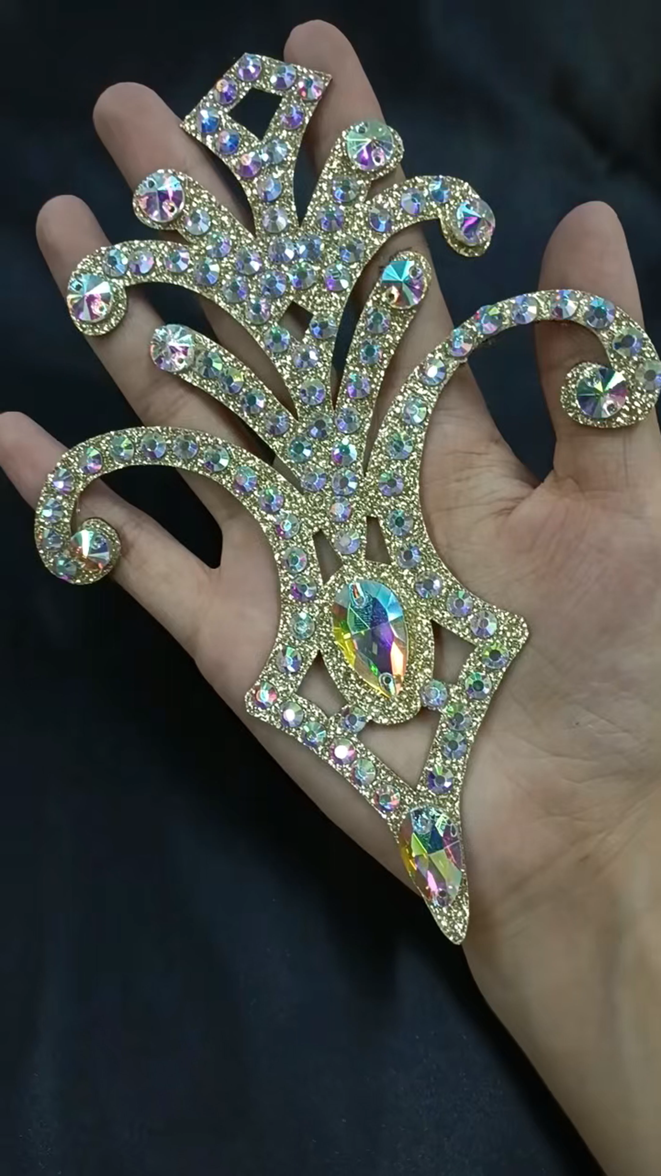 Gold ABCrystal Rhinestone Applique Large Rhinestone Patch Bridal Gown Dance Costume Evening Dress Garment Embellishment DIY BL04