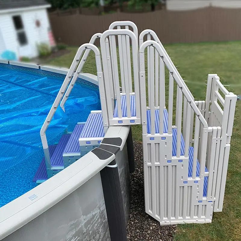 Warm Gray Above-Ground Pool System – Includes Blue Steps and Secure Closure