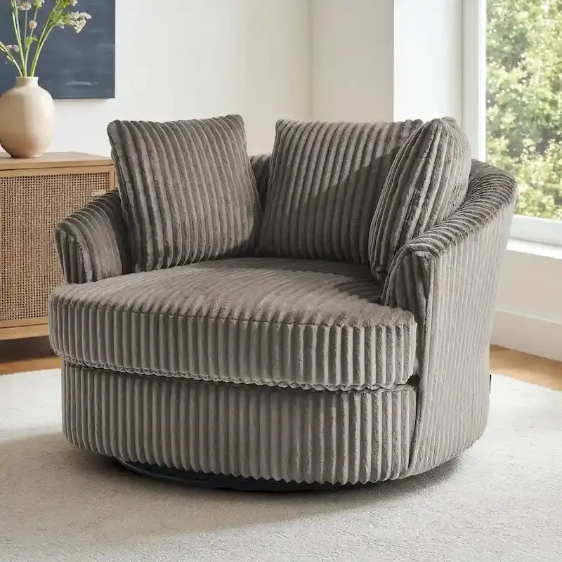 Recessed-Arm Swivel Barrel Chair – Slipcovered Barrel Accent Chair with Recessed Arms