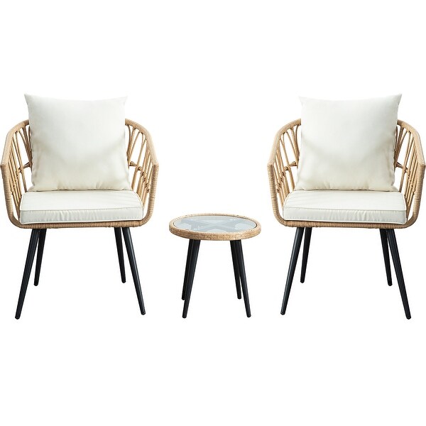 Beige 3 Pieces Rattan Wicker Patio Conversation SetClearance