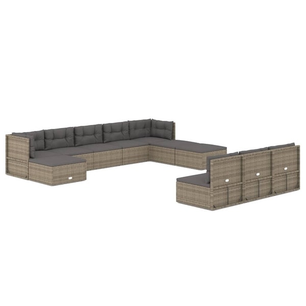 vidaXL 9 Piece Patio Lounge Set with Cushions Gray Poly Rattan