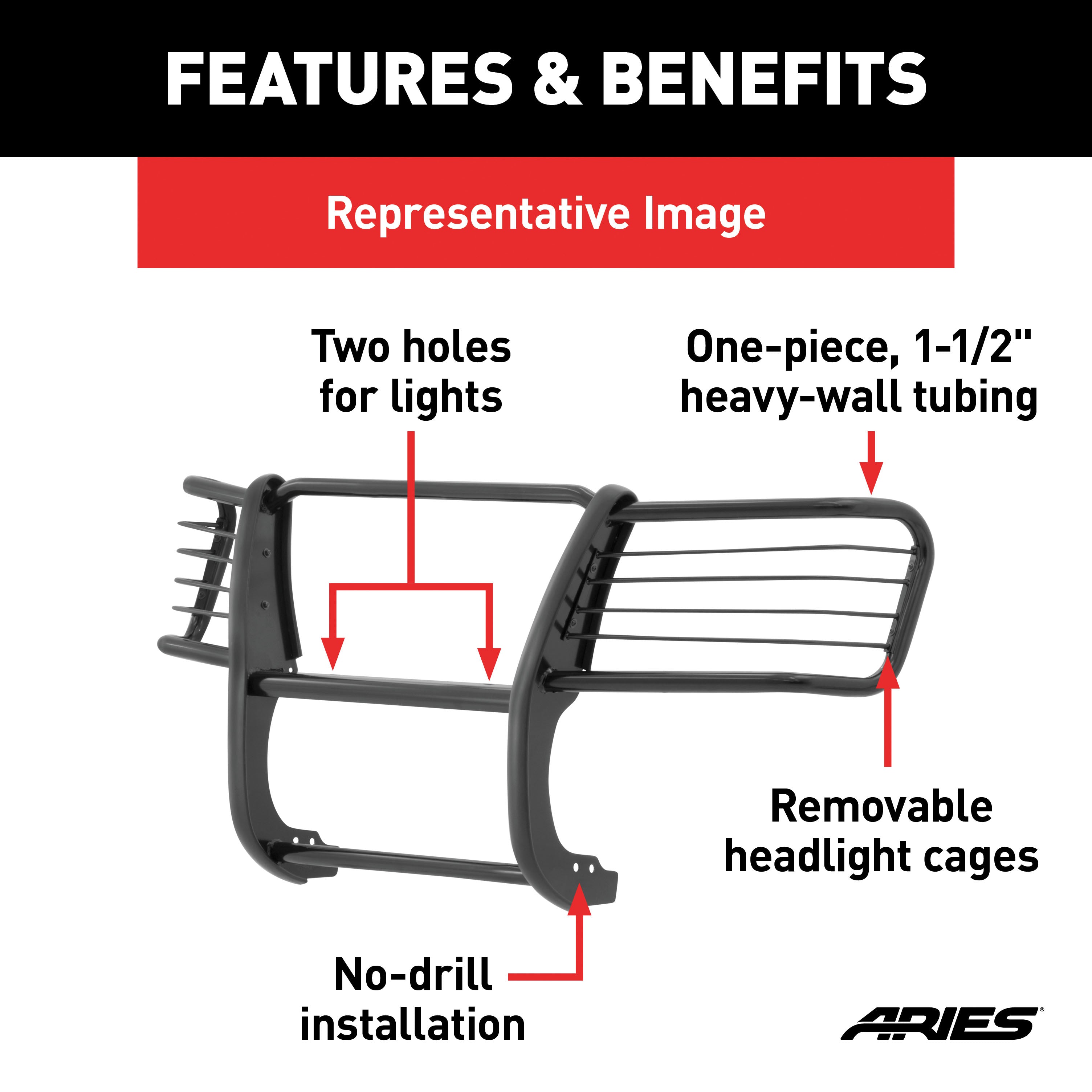 ARIES 1045 1-1/2-Inch Black Steel Grille Guard, No-Drill, Select Jeep Liberty