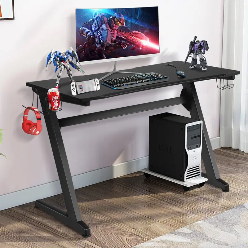 Z-Shaped Gaming Desk – 45.5-Inch Racing-Style Desk with Carbon Fiber Surface and Integrated Mouse Pad