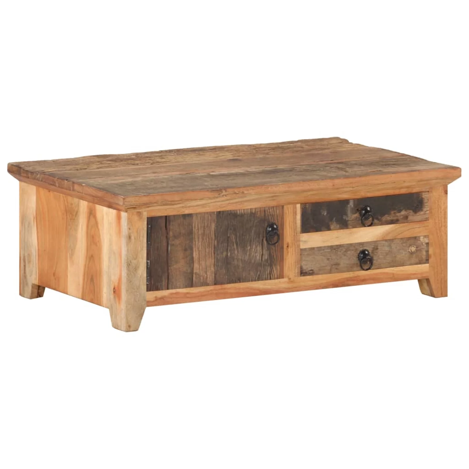 Dcenta Coffee Table with Door and 2 Storage Drawers Reclaimed Wood Sofa and Couch End Side Table for Living Room, Home Furniture 35.4 x 19.7 x 12.2 Inches (L x W x H)