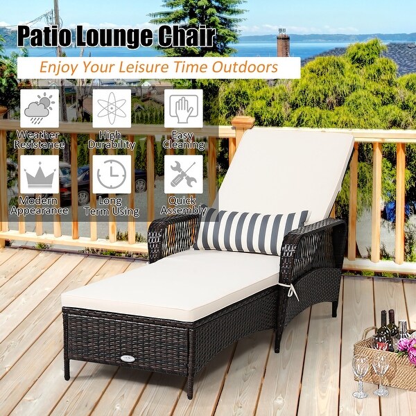 Costway 2PCS PE Rattan Chaise Lounge Chair Armrest Recliner Adjustable