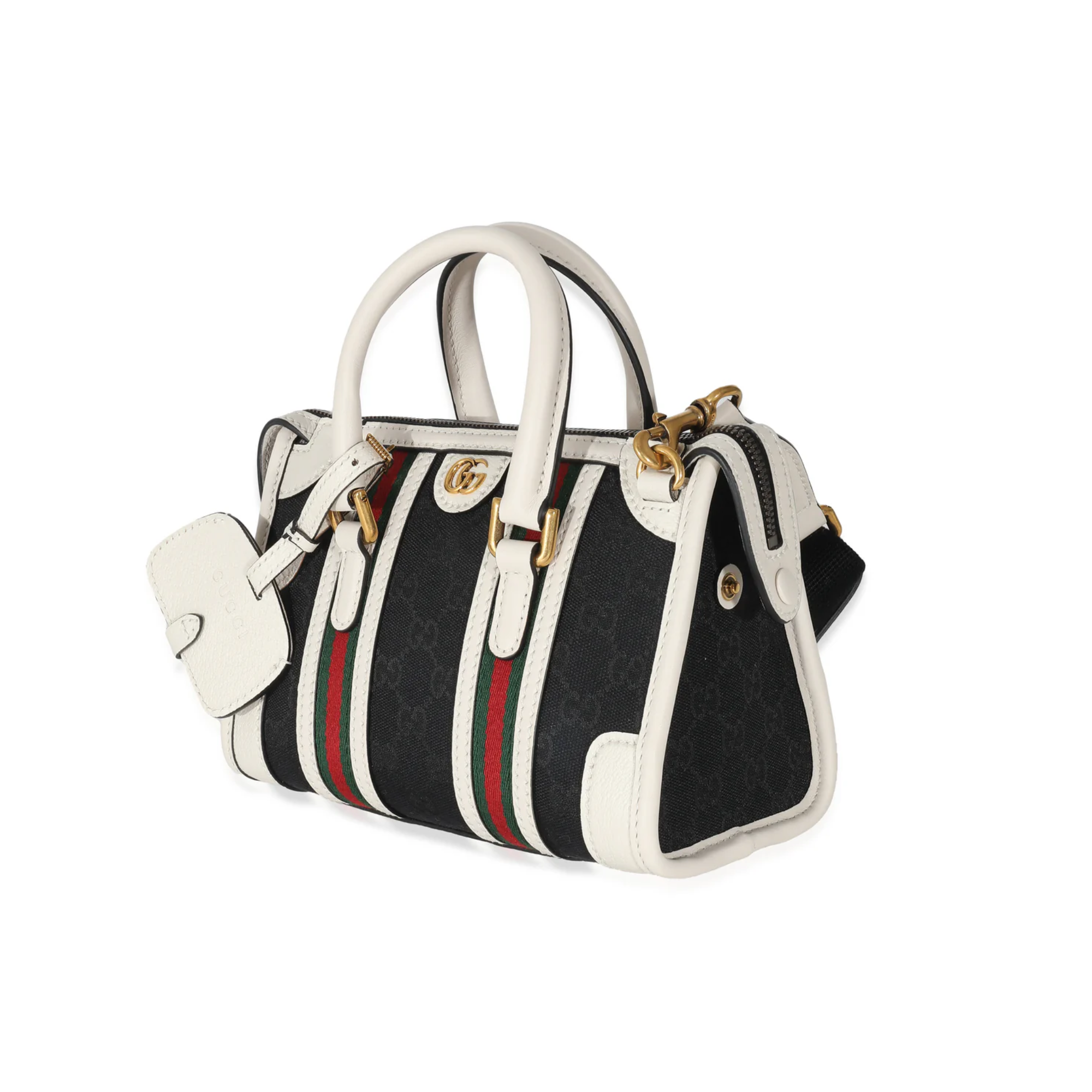 Gucci Black White Canvas Mini Double G Top Handle Bag 22cm/8.6in