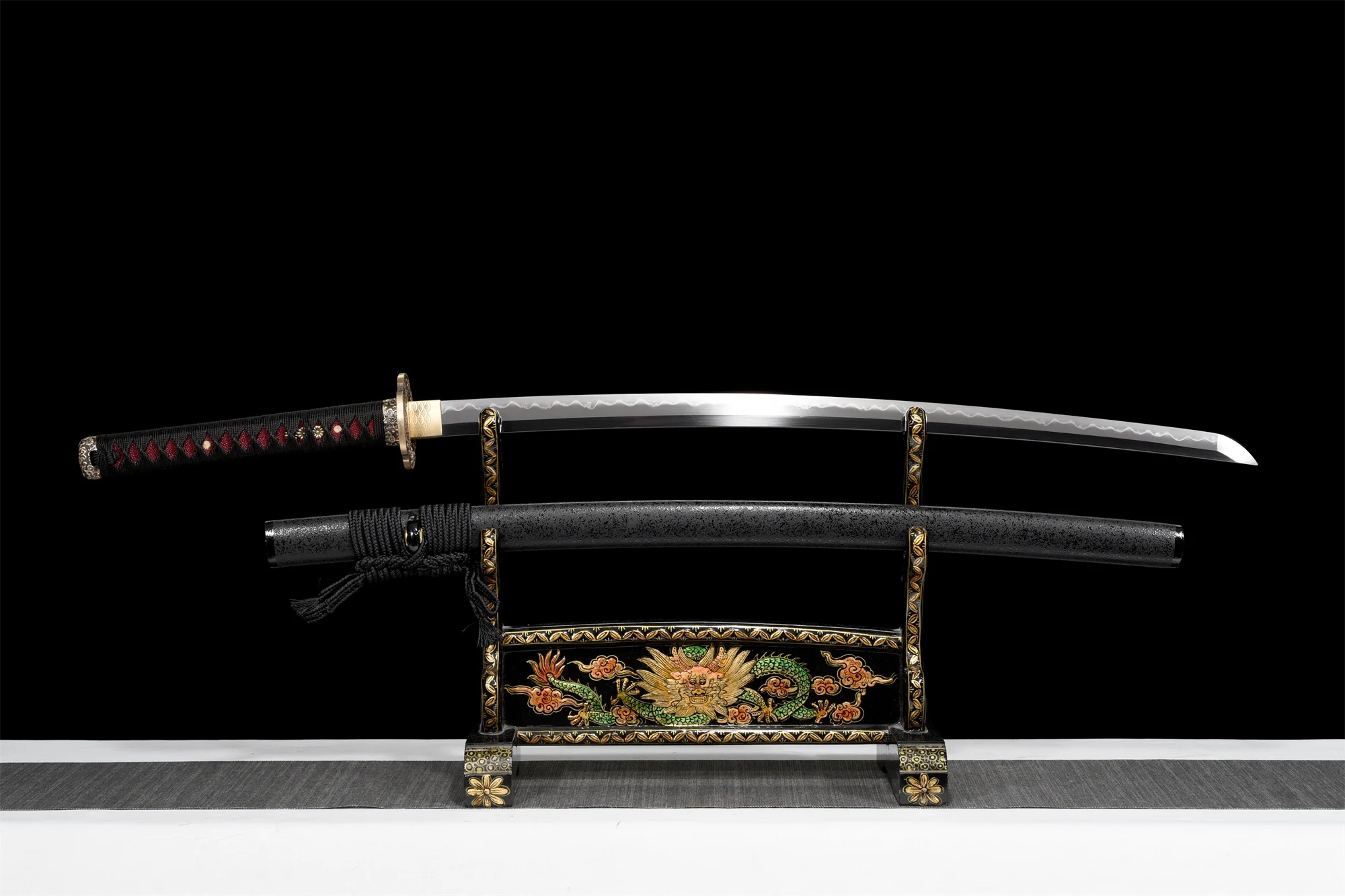 T8 Black Katana – Clay Tempered Hamon, Full Tang