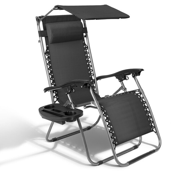 Patio Single Zero Gravity Folding Lounge Recliner Chair with Canopy and Cup Holder