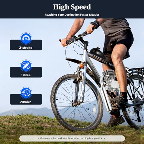 Bicycle Gasoline Engine Motor Kit, 110CC Motorized Bike Kit Foot Pedal Air Cooling 2 Stroke Engine CDI Ignition Power 3Kw/6000r/Min Maximum Speed 55Km/H/34.155 Mph for Most 26