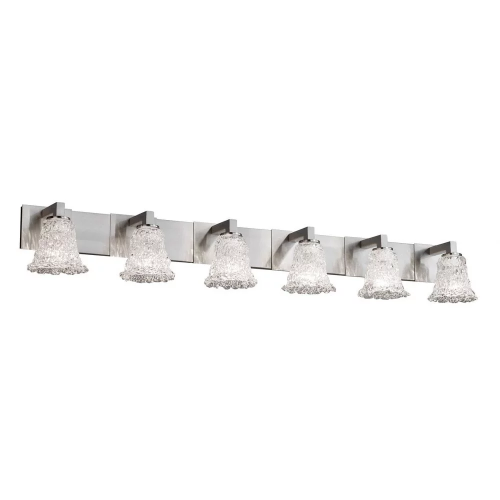 Justice Design GLA-8926-20-LACE-CROM-LED6-4200 Veneto Luce Modular - 6 Light Bath Bar with Round Flared Lace Venetian Glass Polished Chrome LED Antique Brass Finish
