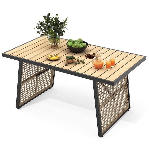 Moasis Faux Wood Tabletop Outdoor Rectangular Patio Dining Table for 46