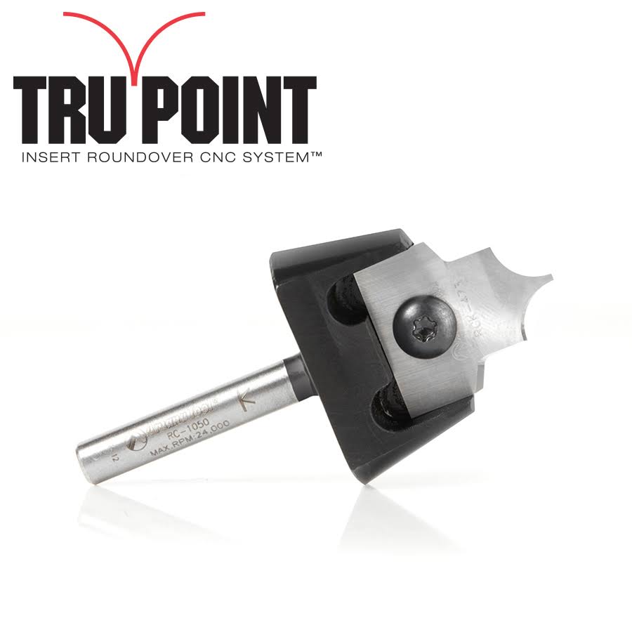 Amana Tool RC-1055 Tru Point Insert Carbide Roundover CNC System 1/4 R x 7/8 D x 1/2 CH x 1/4 inch Shank Router Bit