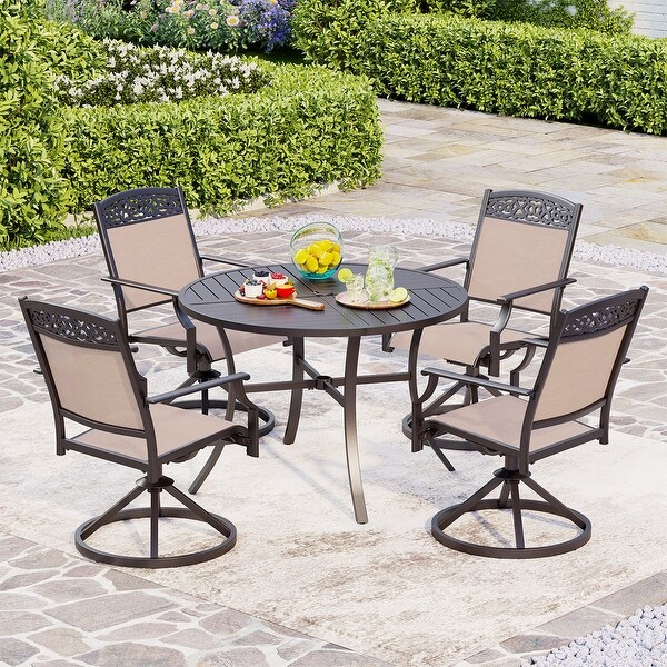 5Piece Patio Dining Sets,4 Swivel chair with Alu Frame and Breathable Textilene Sling Fabric and 1 Round Metal Table