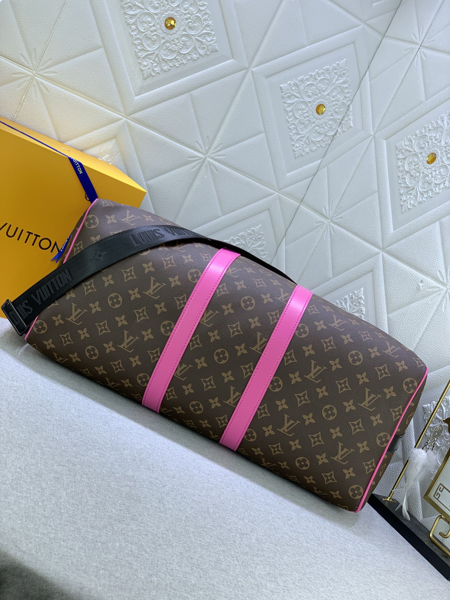 Louis Vuitton Keepall Bandoulire 50 Brown And Pink Macassar Canvas M45866
