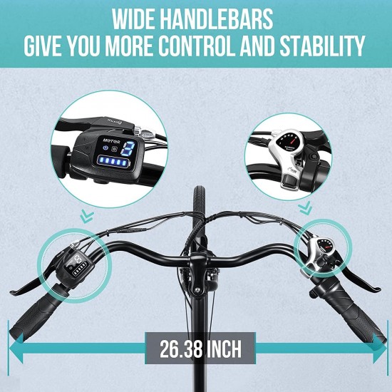 26″ Electric Bike, Removable 36V/10Ah Lithium-ion Battery, Max Speed 15.5MPH, 6/7-Speed Gear Electric Commuter Bike with Throttle & Pedal Assist