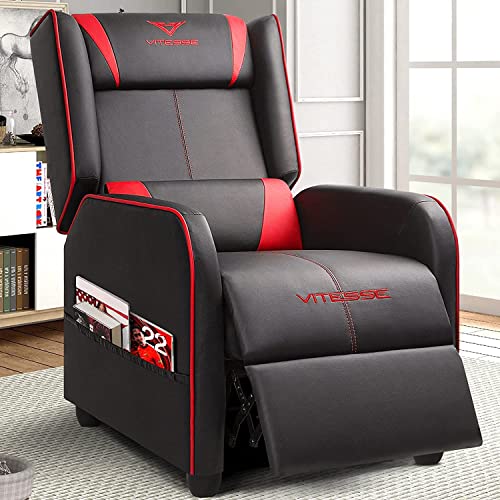Vitesse Gaming Recliner Chair Racing Style Single Ergonomic Lounge Sofa Modern PU Leather Reclining Home Theater Seat for Living Gaming Room (Blue)
