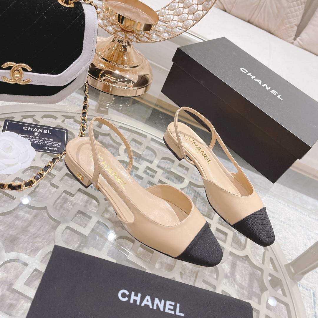 Chanel Slingback Beige Black G31319 Y50006 C8378