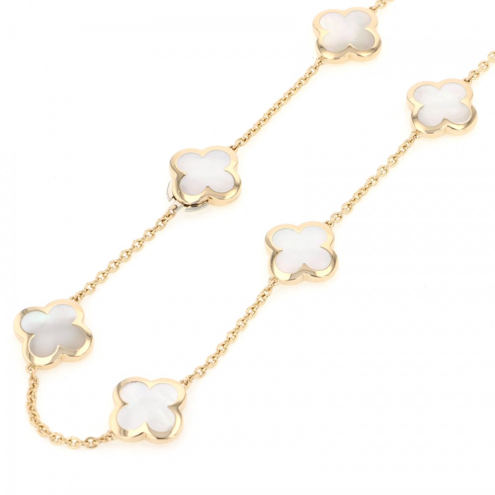 Van Cleef & Arpels Pure Alhambra Necklace 9 Motifs 18K Yellow Gold Mother of Pearl