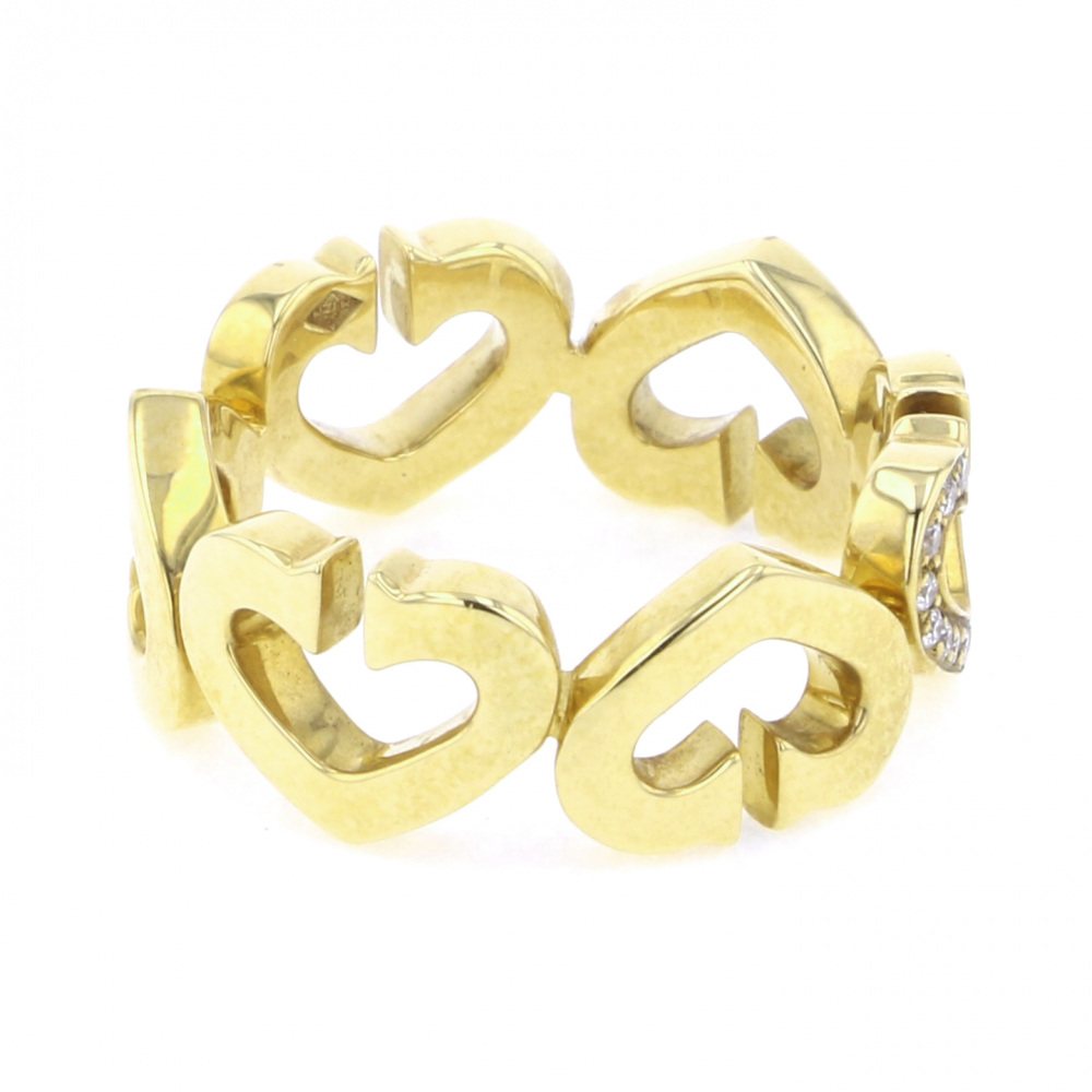 Cartier C Heart One Point Diamond Ring #49 18K Yellow Gold