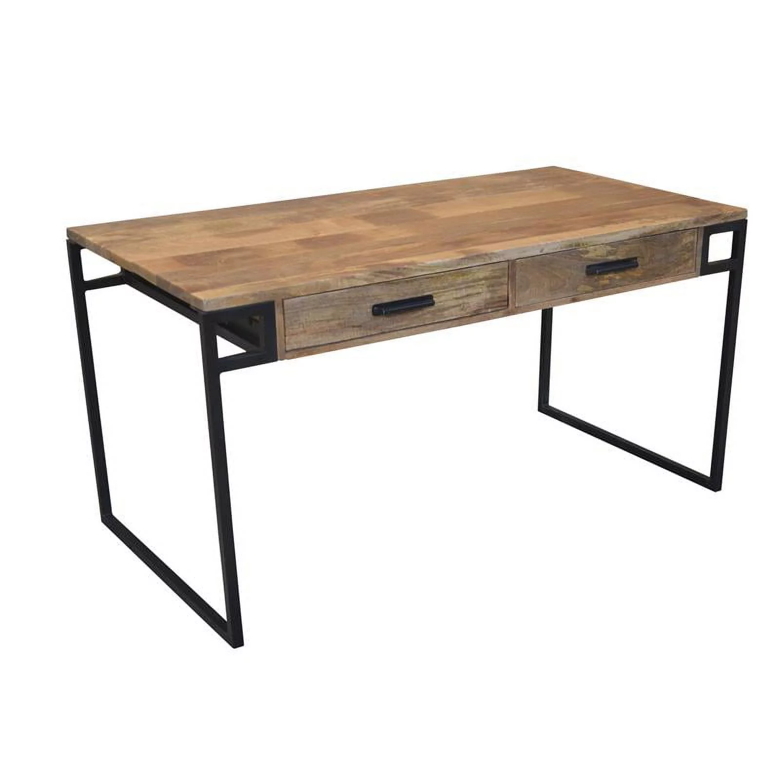 Anaheim Katy 2-Drawer Solid Wood Writing Desk in Brown with Iron Legs