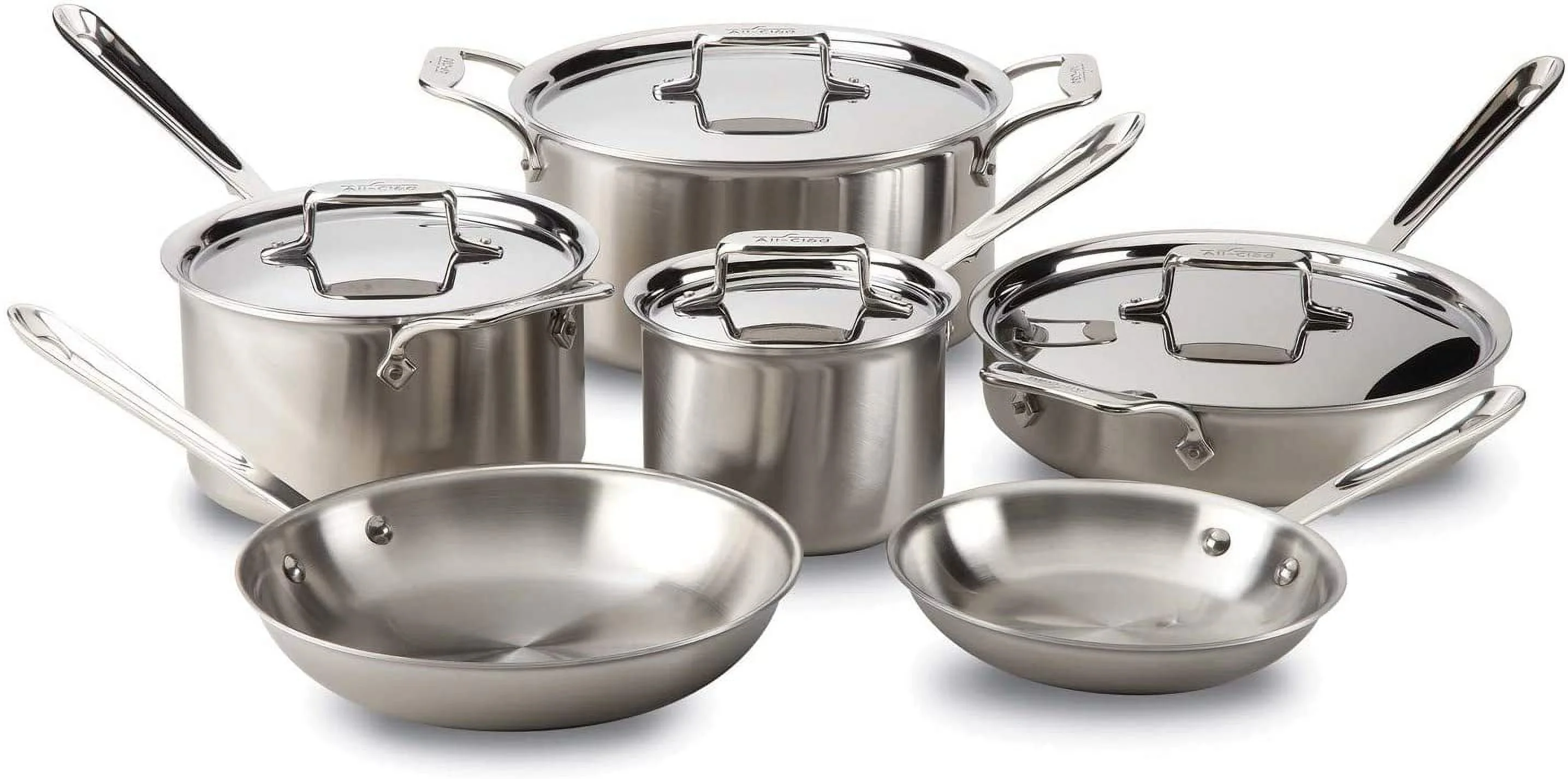 en D5 5-Ply Brushed Stainless Steel Cookware Set 10 Piece Induction Oven Broil Safe 600F Pots and Pans