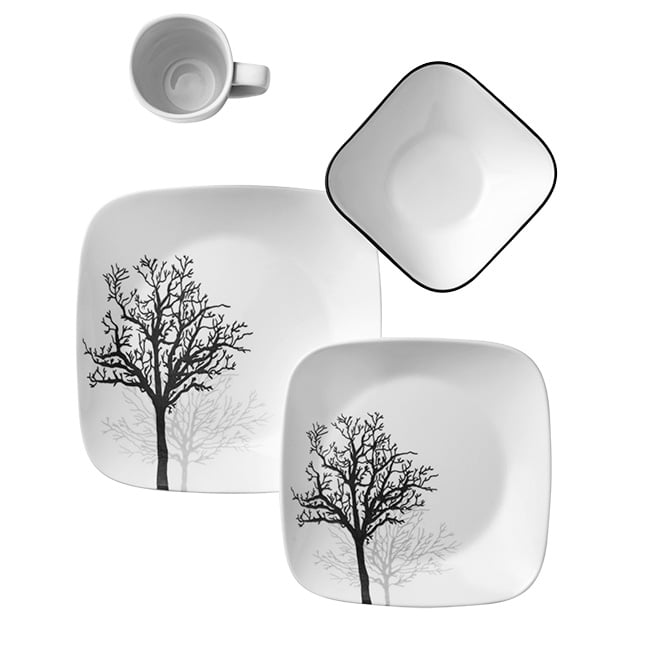 Corelle Square 16-Piece Dinnerware Set, Timber Shadows, Service for 4