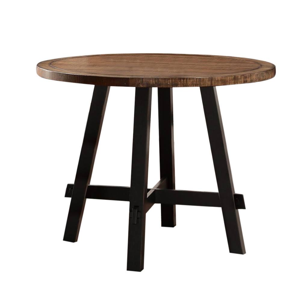 Brown Round Rubber and Pine Wood Counter Height Table with x Base