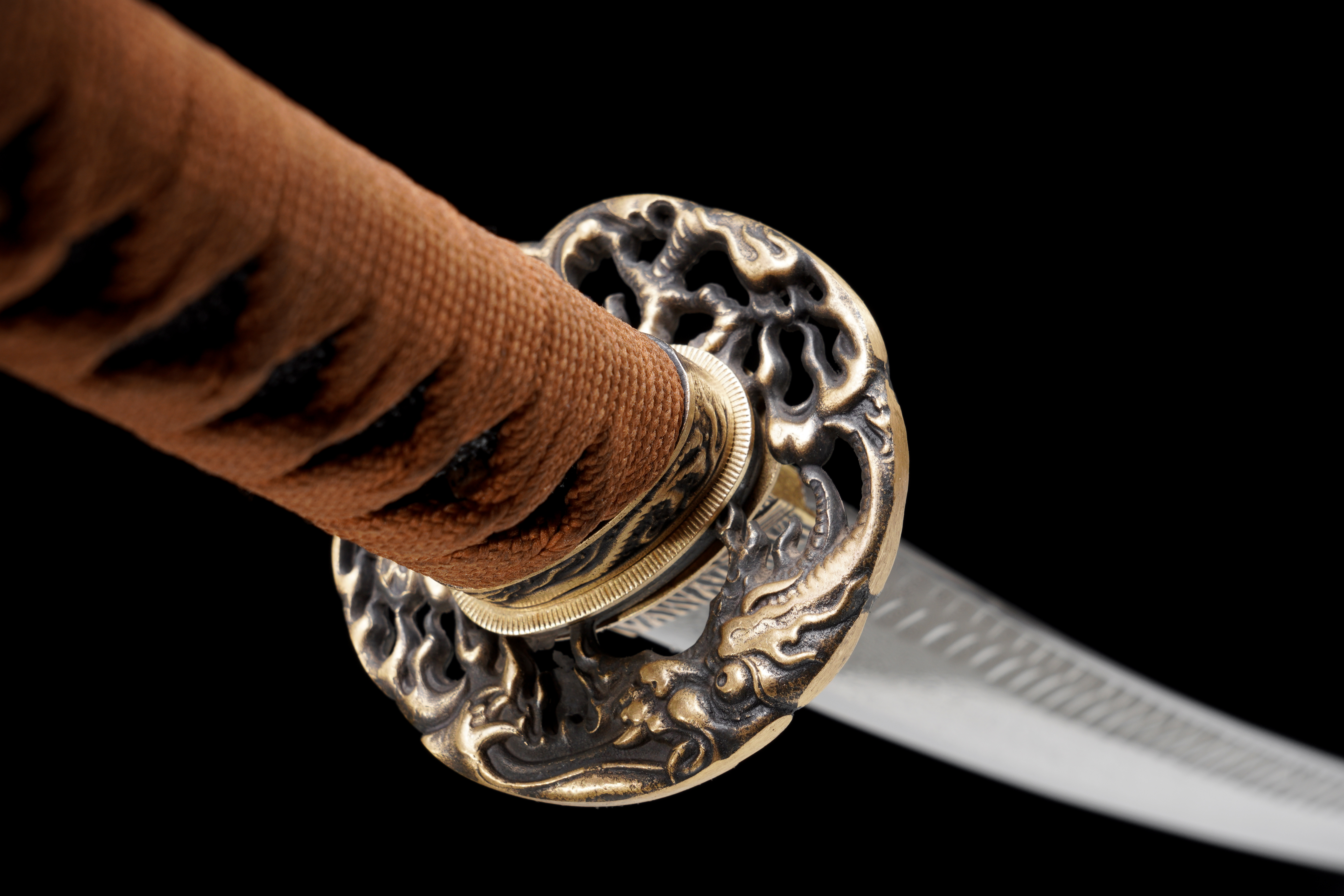 Handmade Katana Damascus Steel Night Rain Golden Dragon Full Tang