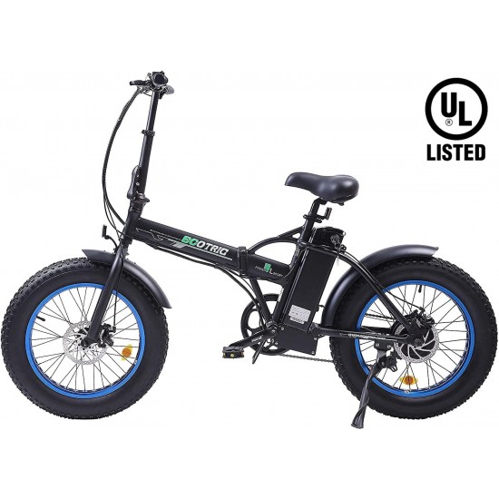 Electric Fat Tire Bicycle 20″ X 4″ Folding Bike 500W 12Ah 36V Lithium Battery Beach Mountain Snow Ebike Moped (UL Model)