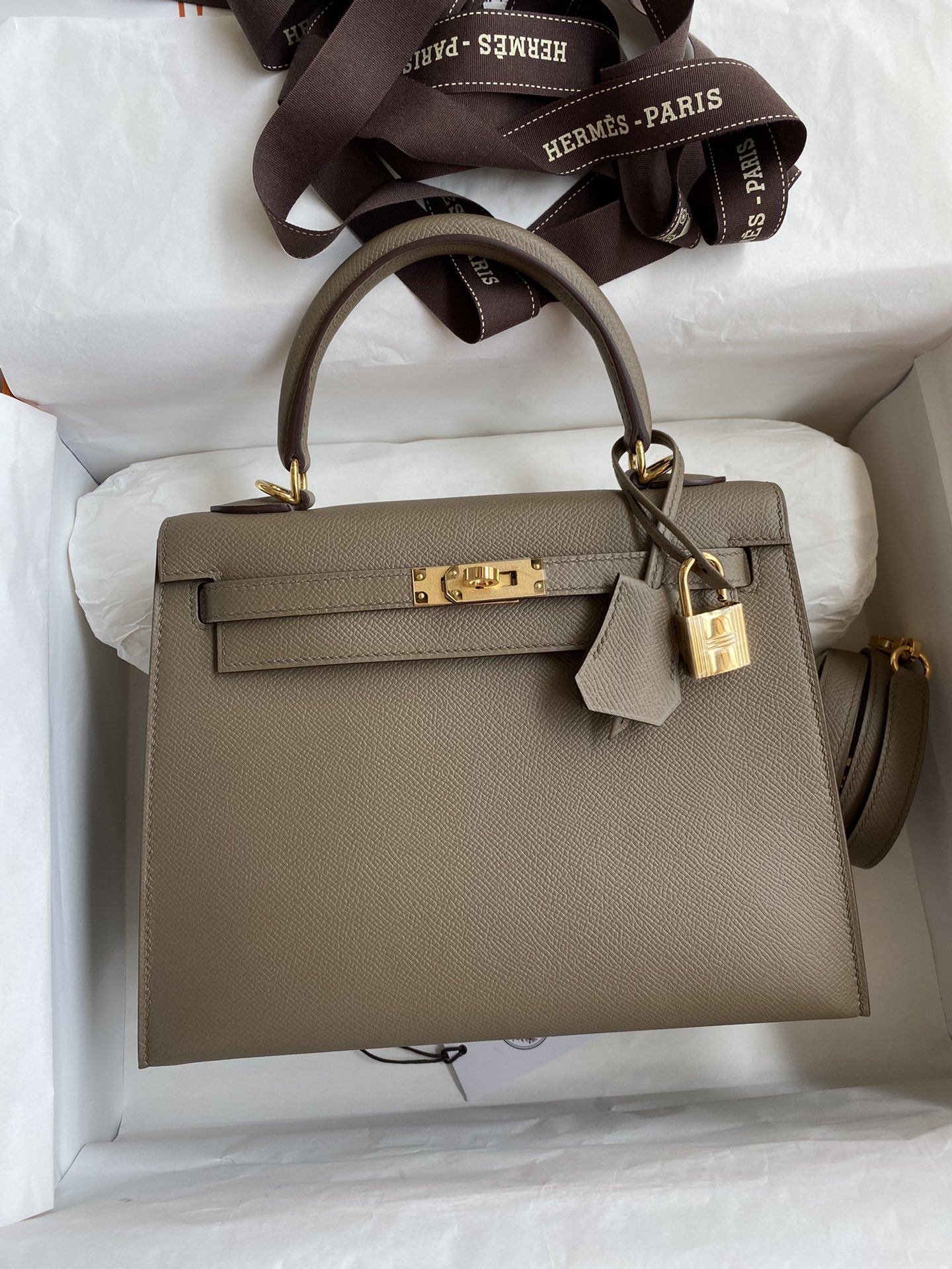 Hermes Kelly 25 Bag In Taupe Epsom Leather For Women 25cm/10in