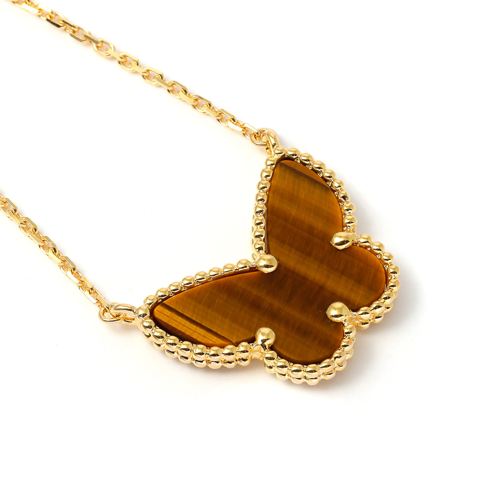 Van Cleef & Arpels Lucky Alhambra Papillon Necklace 18K Yellow Gold Tiger Eye VCARD98500