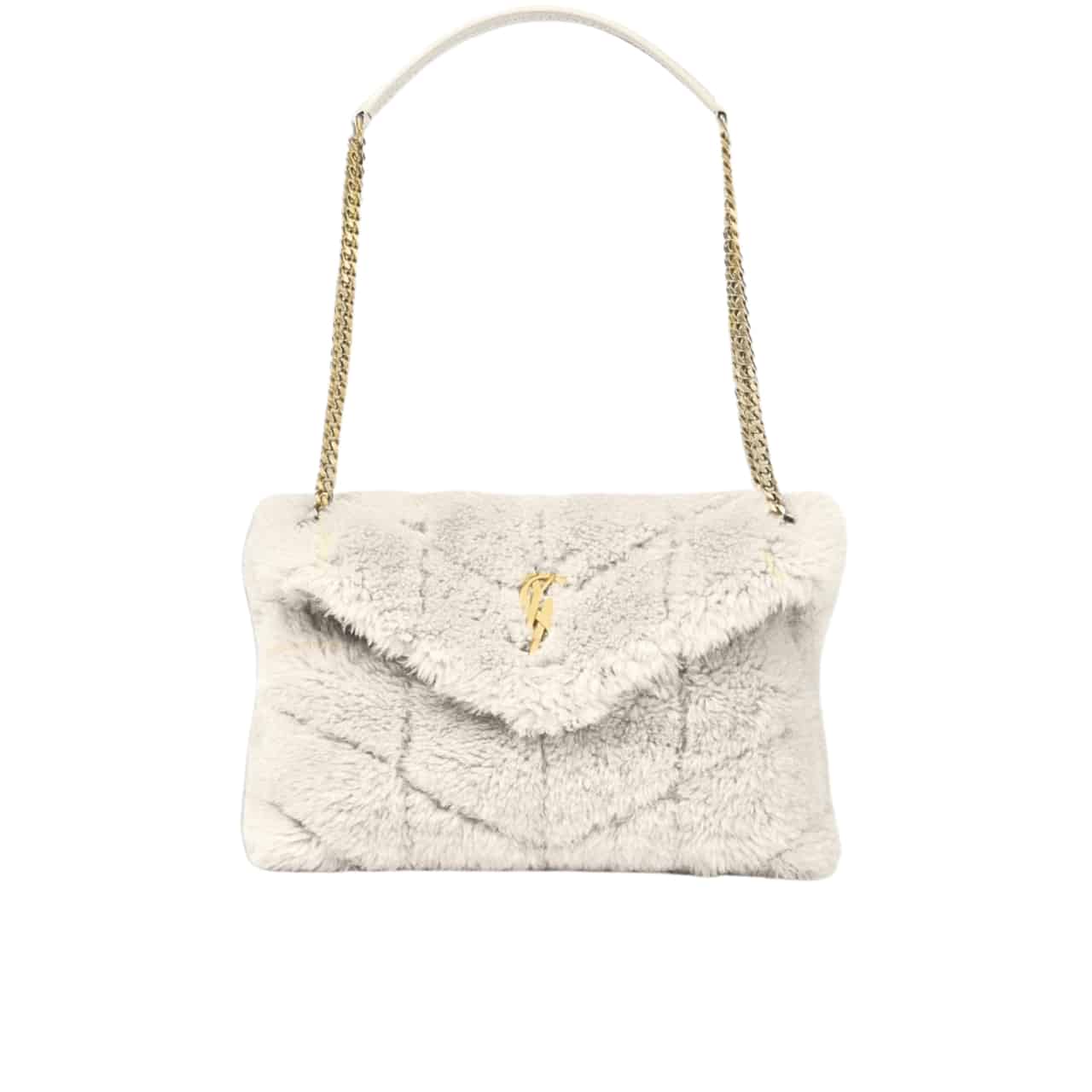 Saint Laurent Puffer Bag In Shearling White 28Cm