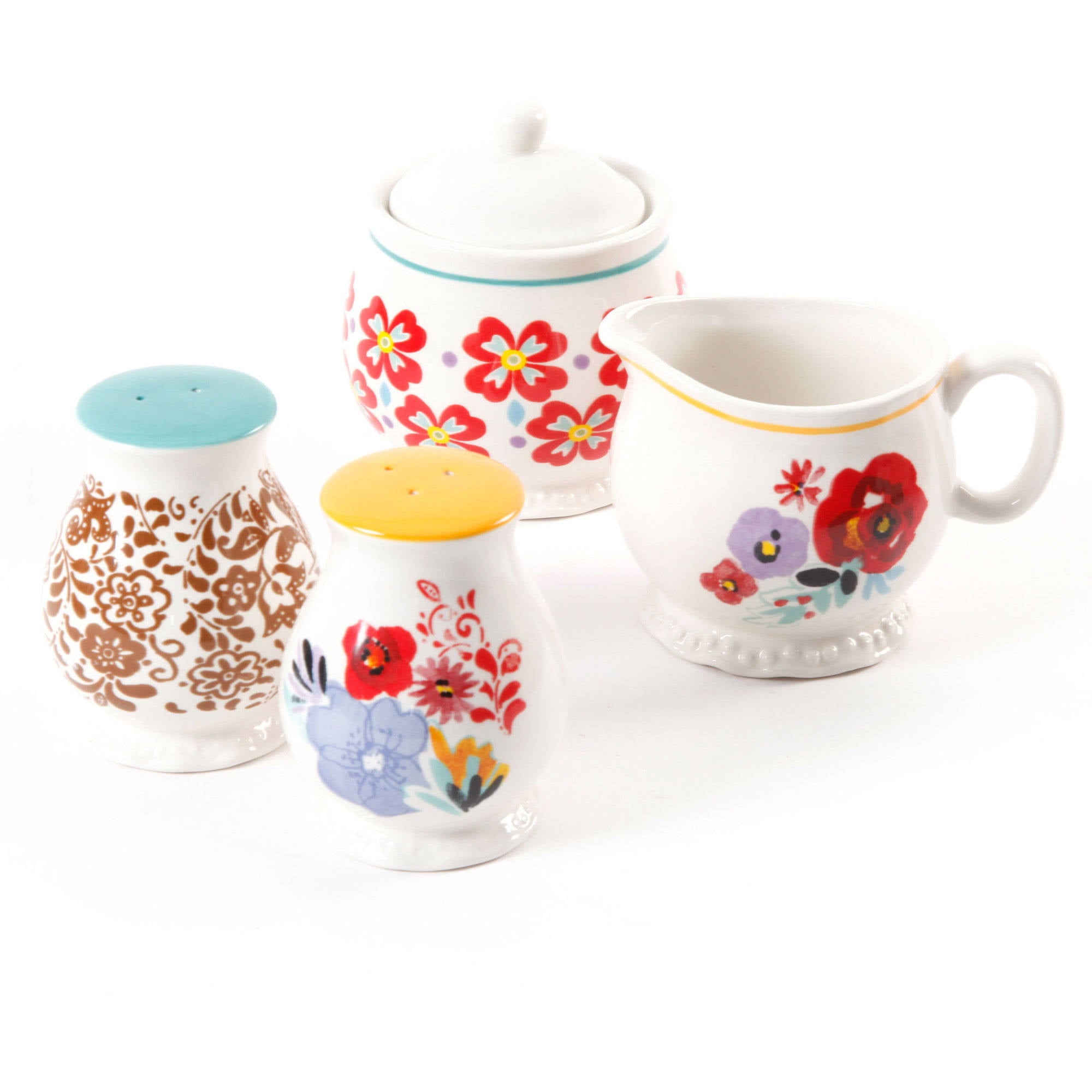 The Pioneer Woman Flea Market Sugar and Creamer with Salt and Pepper Shaker Set
