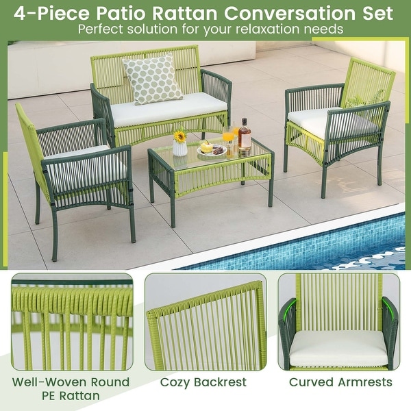 Costway 4PCS/8PCS Patio Round Wicker Conversation Set with Cushions