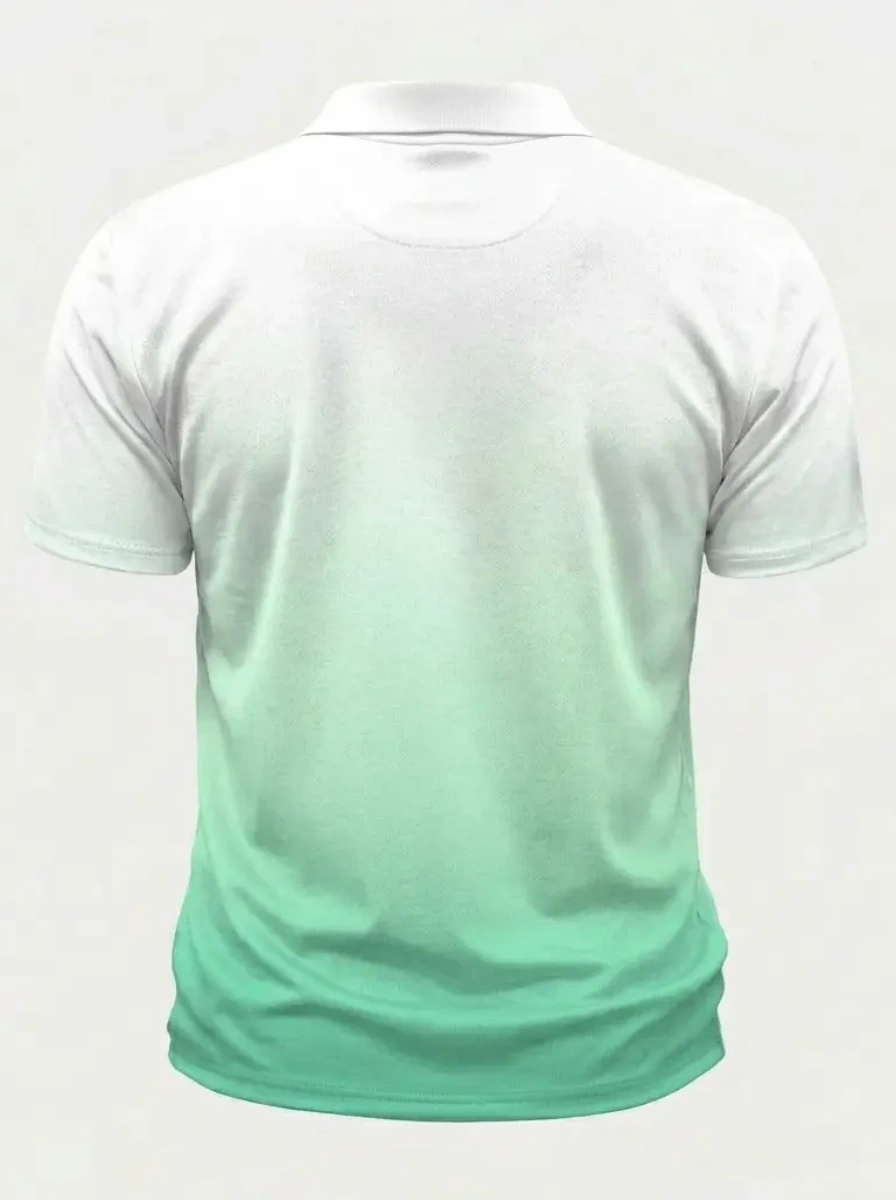 Moisture Wicking Golf Polo 3D White to Mint Green Ombre Gradient Button Short Sleeve Golf Polo Shirt