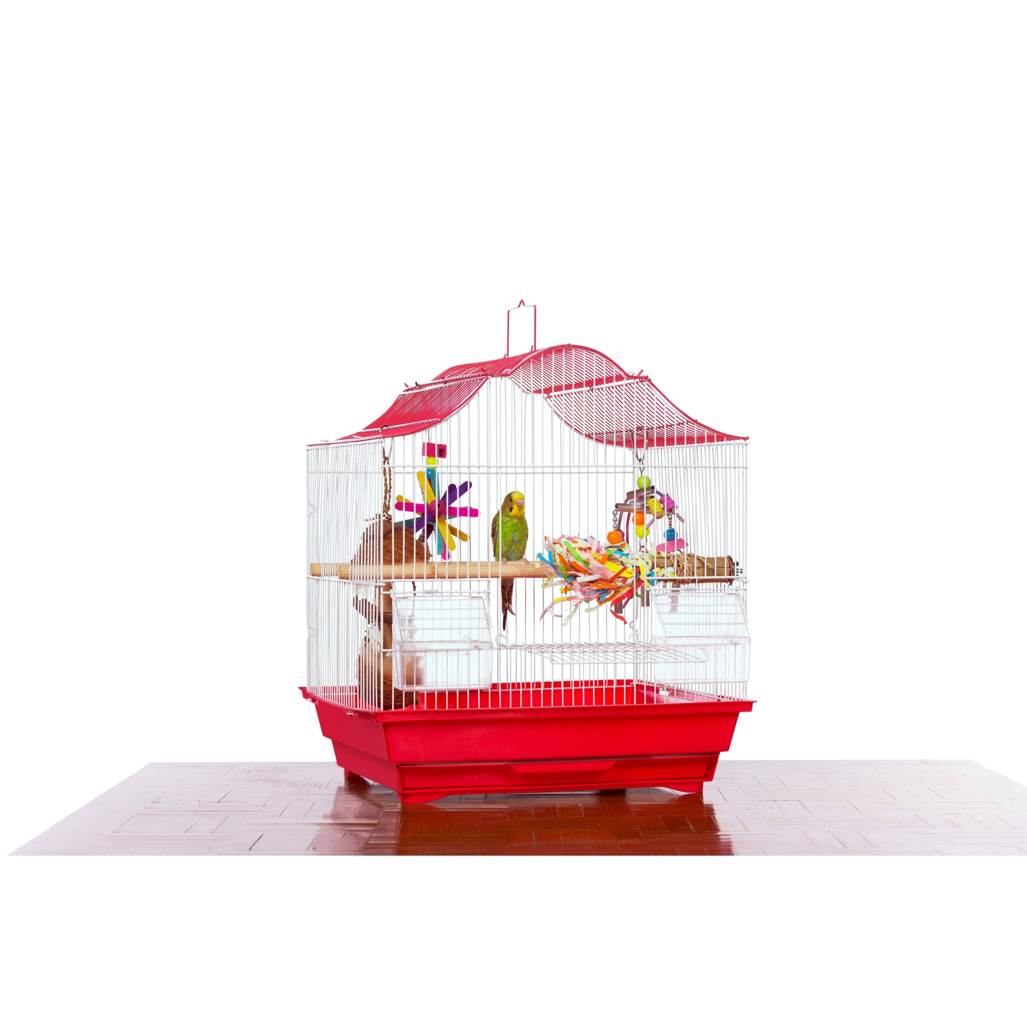 Prevue Pet Products Soho Crown Top Cockatiel Cage Red u0026 White