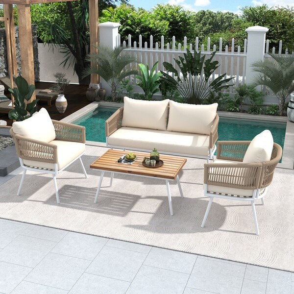 4pcs Lounge Chair Sets Patio Conversation Set Accent Single Sofa