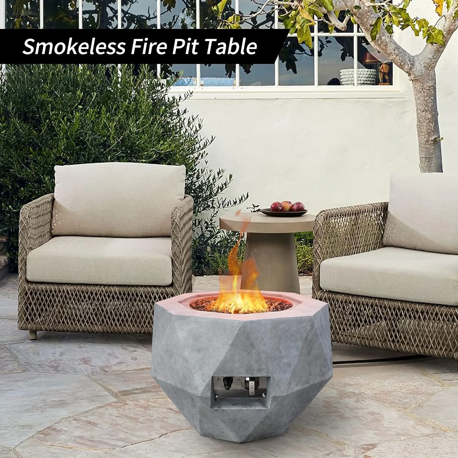 Concrete Propane Fire Pit Table 50,000 BTU Fire Pit Table with Tray Style Lid 25