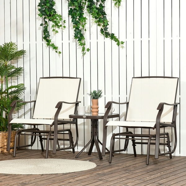 Outsunny 3 Piece Outdoor Glider Chair with Coffee Table Bistro Set,2 Patio Rocking Swing Chairs with Breathable Sling Fabric