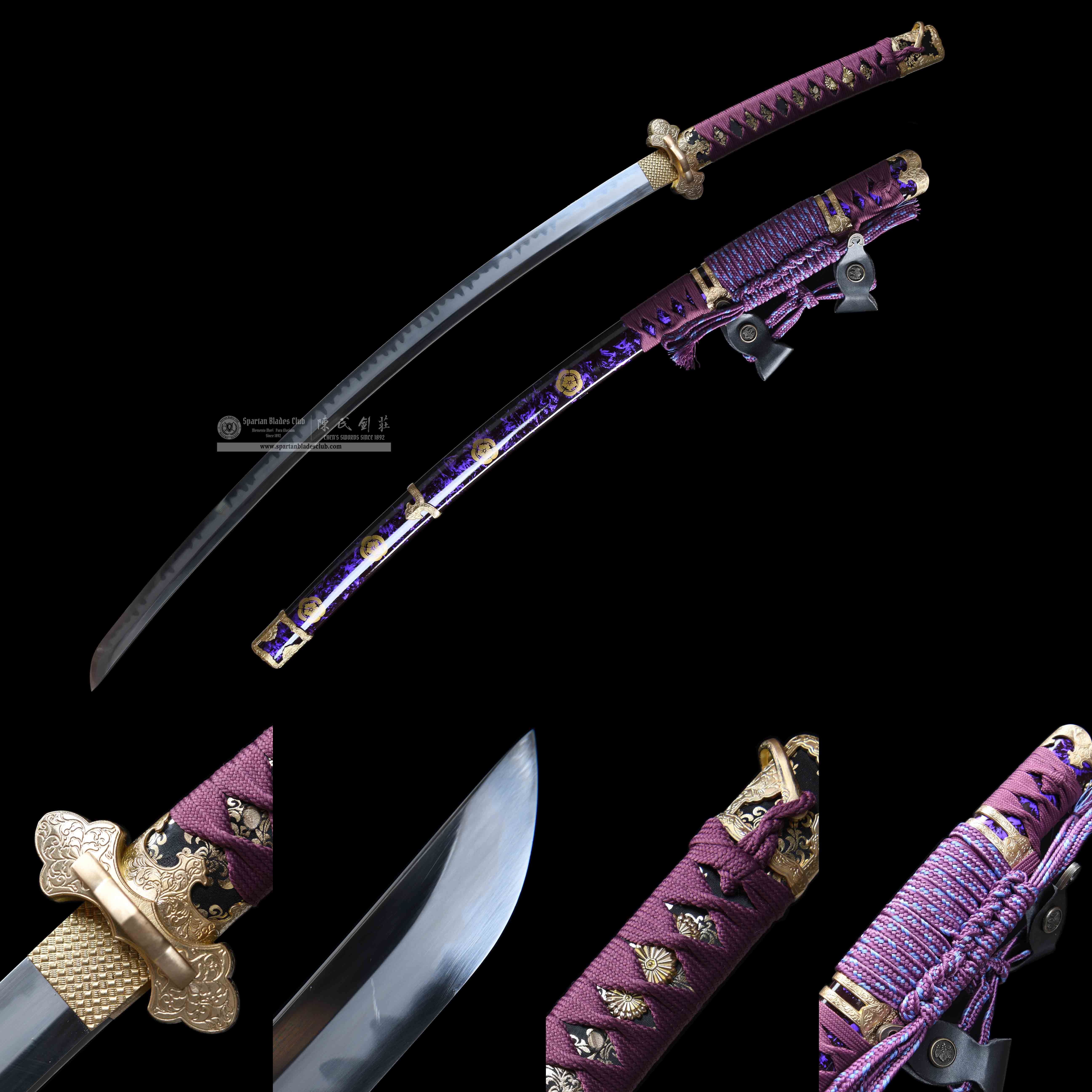 HY192 | Shiyo | Tachi | T10 Steel | Clay-tempered | Real Hamon | Purple | Flower | Battle-Ready | Full-tang | Spartan Blades Club | CHEN'S SWORDS 1892 - Spartan Blades Club - 陳氏劍莊1892