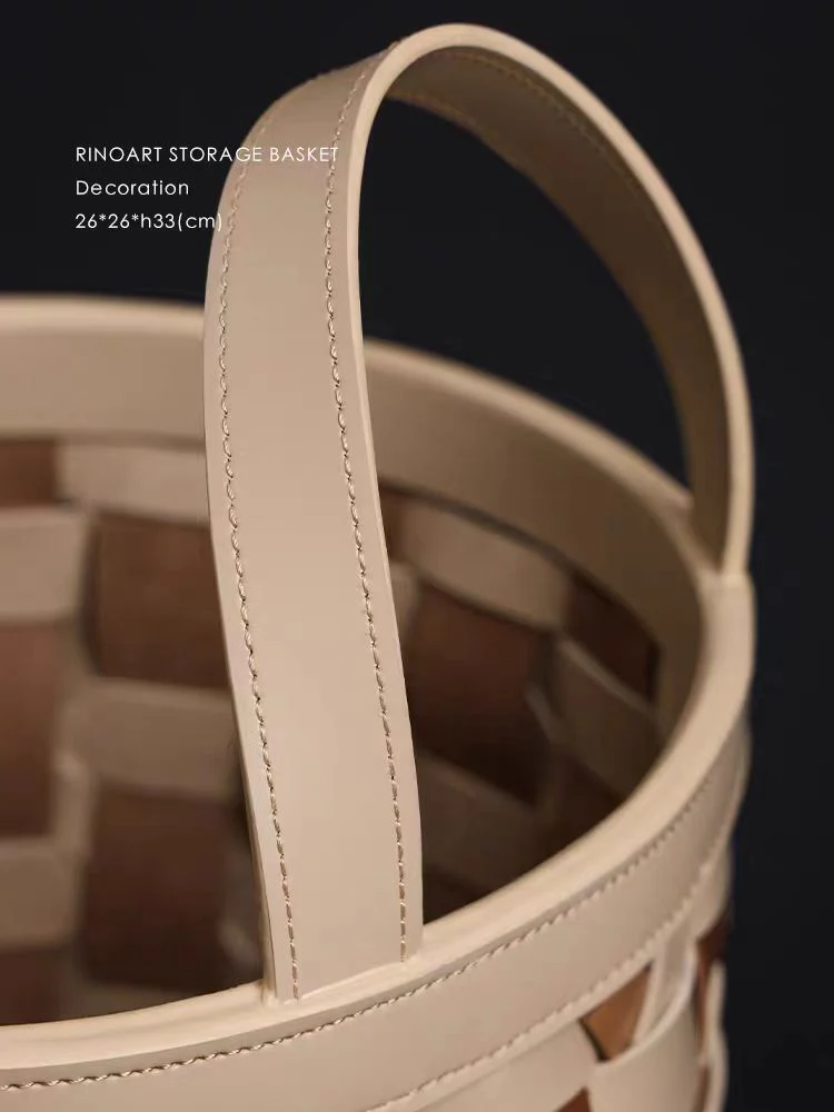 DC189 - Home Decor Jane Birkin hand-woven contrast color top layer saddle leather dirty clothes basket storage basket shopping bag