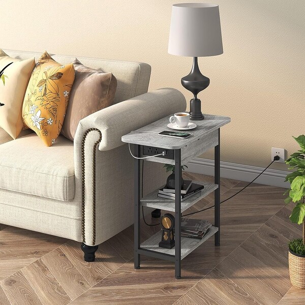Set of 2 Flip Top Narrow Side Table,Nightstands,End Tables Light Grey
