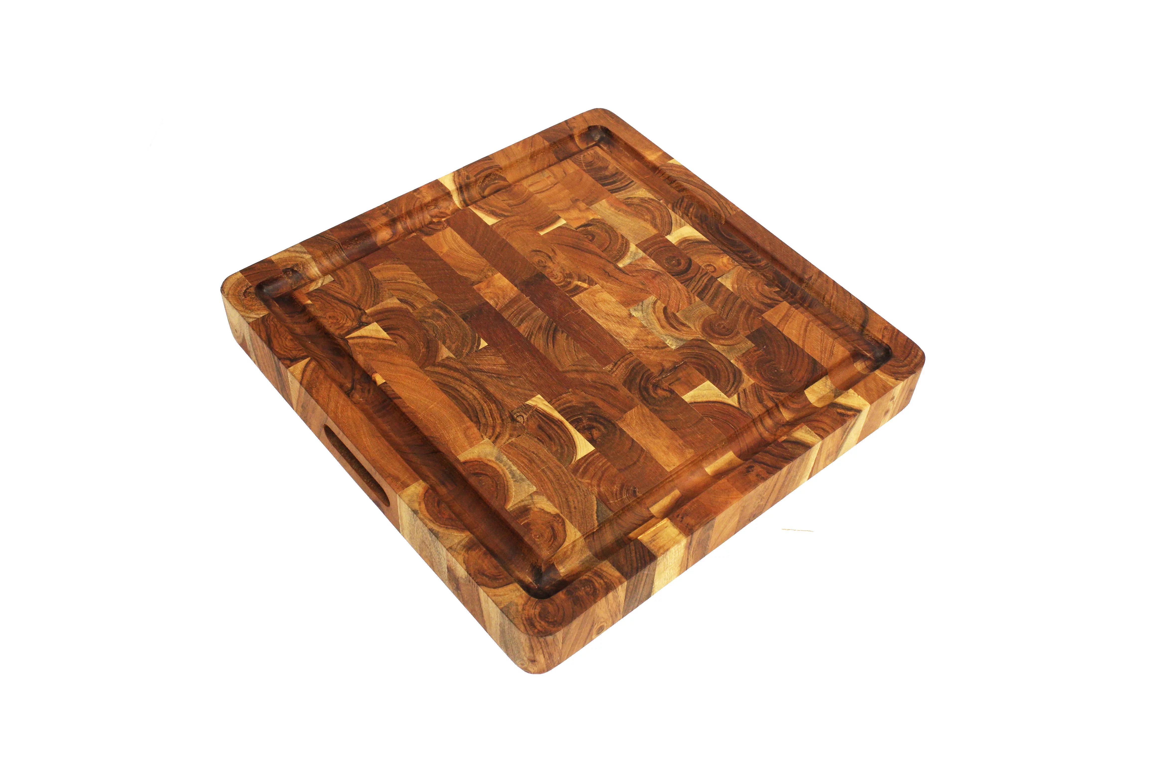 Mountain Woods Natural Brown Organic End-Grain Hardwood Acacia wooden Butcher Block Cutting or serving Board w/Juice groove - 16