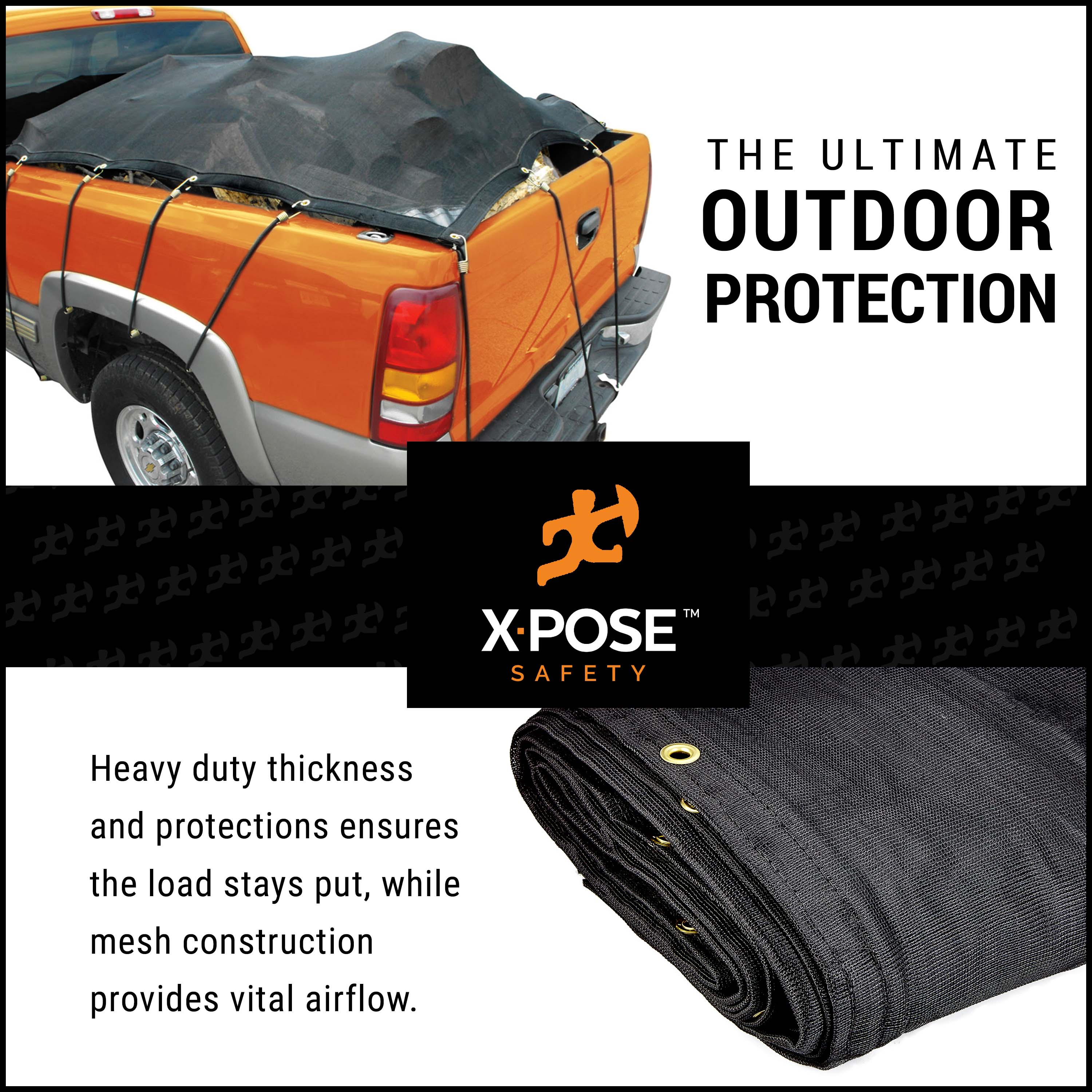 Xpose Safety Heavy Duty Mesh Tarp - 4' x 10' – Multipurpose Black Protective Cover with Air Flow - Use for Tie Downs, Shade, Fences, Canopies, Dump Trucks – Weather and Tear Resistant