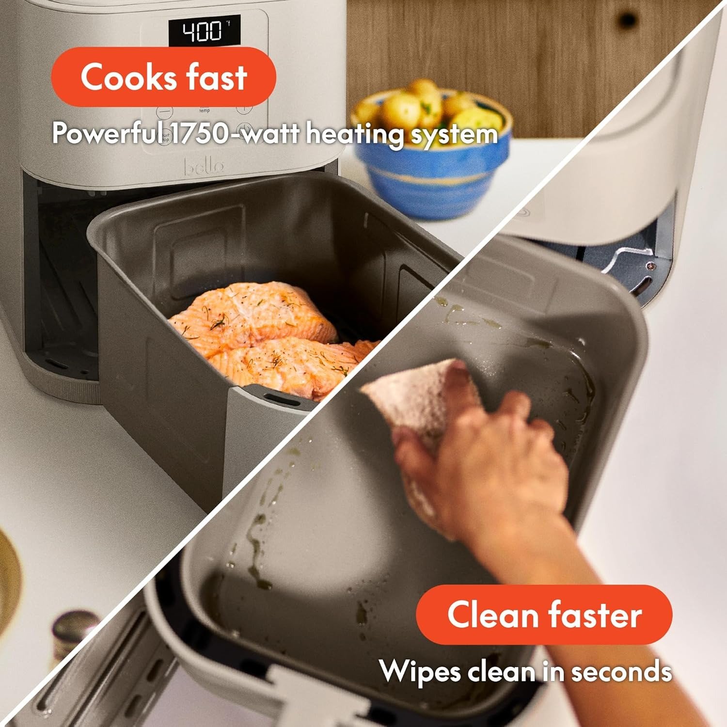 6QT Slim Air Fryer, Space-Saving Design, Ceramic Nonstick Coating, 6 Cooking Presets