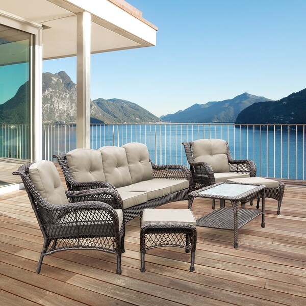 6piece Resin Wicker Patio Furniture Conversation Set with High Back