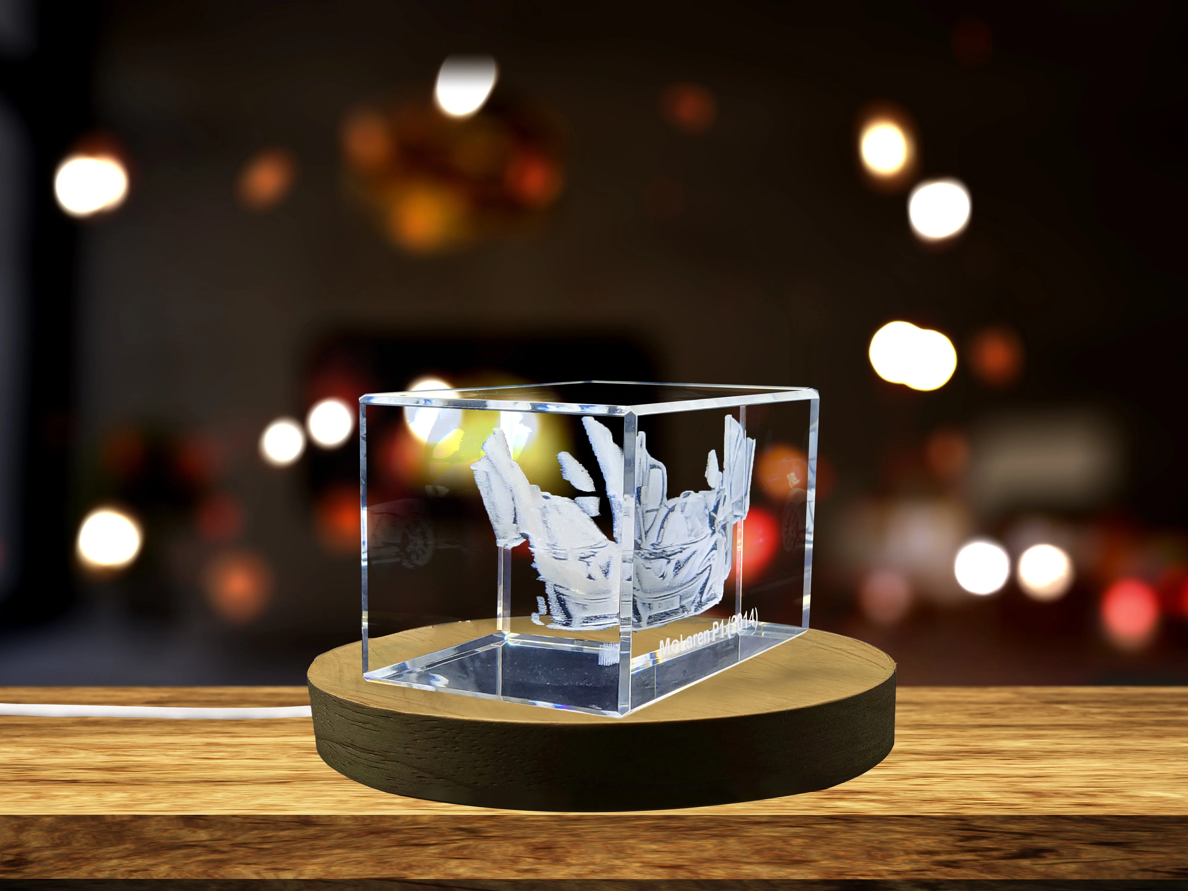 Unleash the Hypercar Beast: McLaren P1 (2014) - 3D Engraved Crystal Tribute