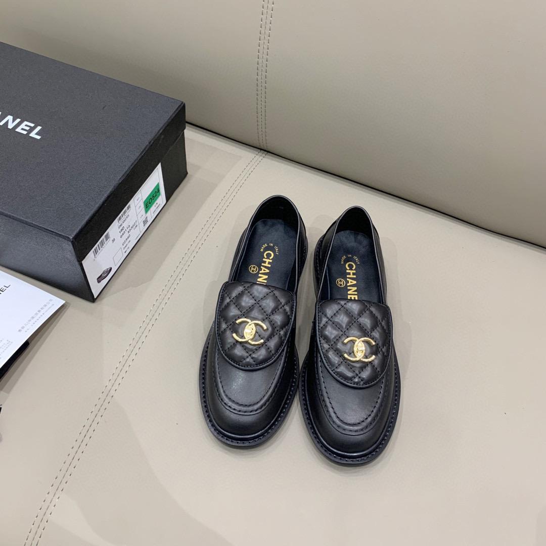 Chanel Quilted Leather Loafers Black with Gold CC Logo