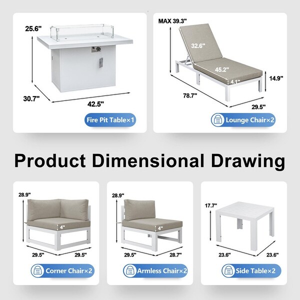 Nicesoul White Aluminum Modern Patio Furniture Sectional Sofa Set with Cushion