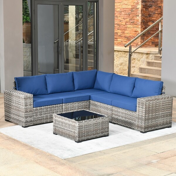 OVIOS Patio Wicker Furniture Wide Arm 6piece Set with Table